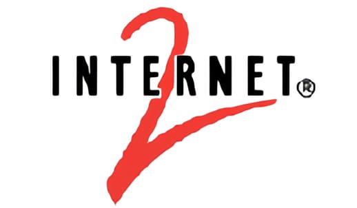 A red and black logo for internet 2
