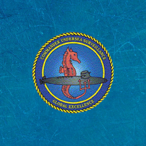 A close up of the seal on a blue background